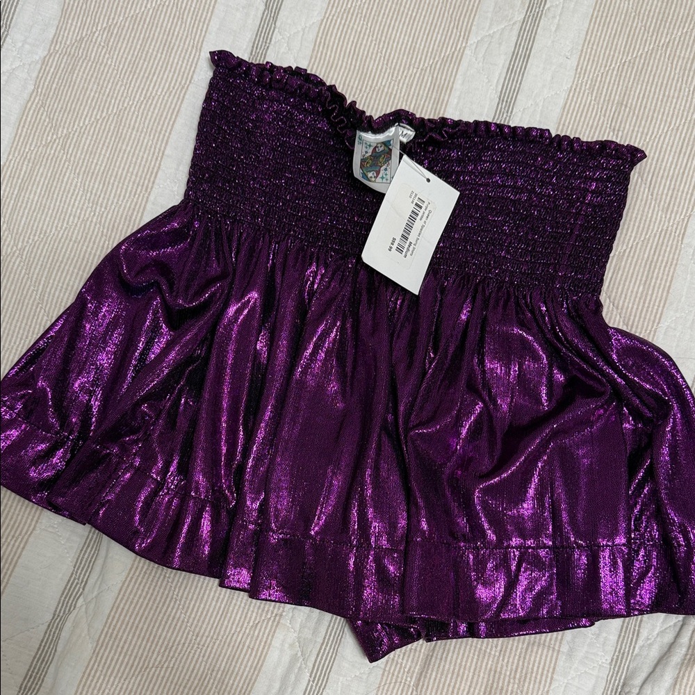 Queen of Sparkles Shiny Purple Smocked Shorts